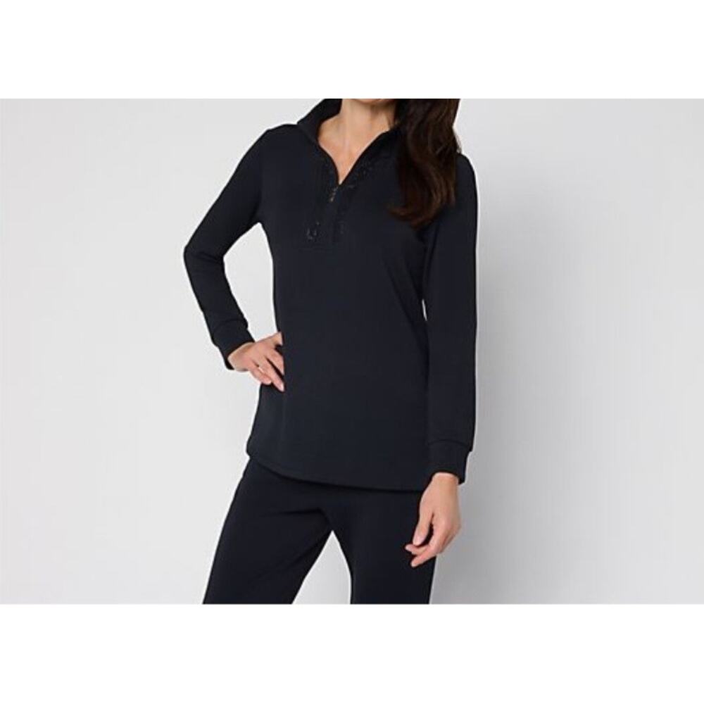 Belle Kim Gravel Size 1X Black Scubaluxe Half Zip Tunic A710225 NWOT